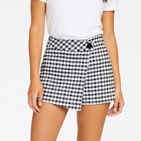 Joe Benbasset black & white checkered skirt skort wrap style pull on SZ M mini - Picture 1 of 8